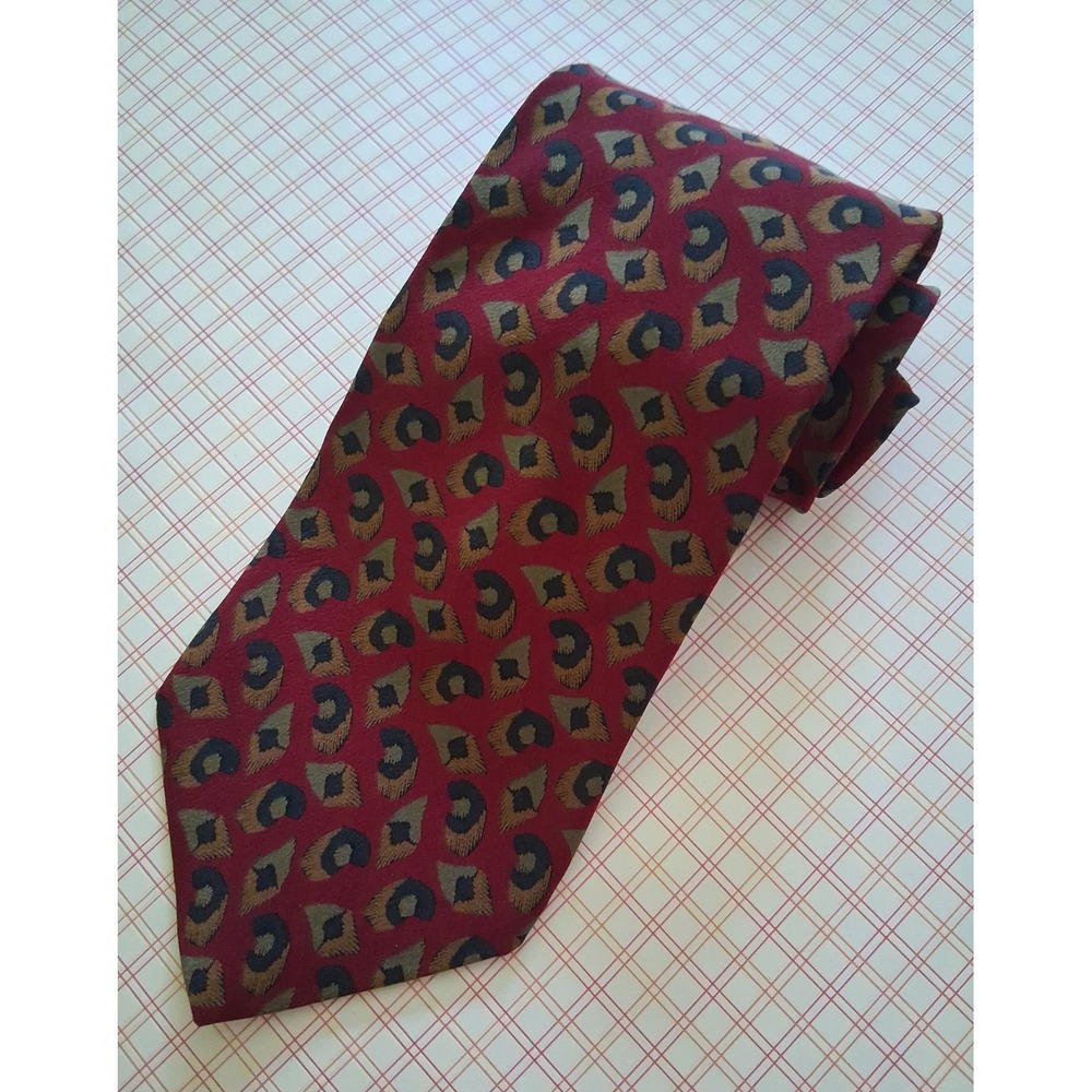 Mallory & Church Silk Necktie 60" × 3.75" Art Deco Maroon Black Brown Taupe
